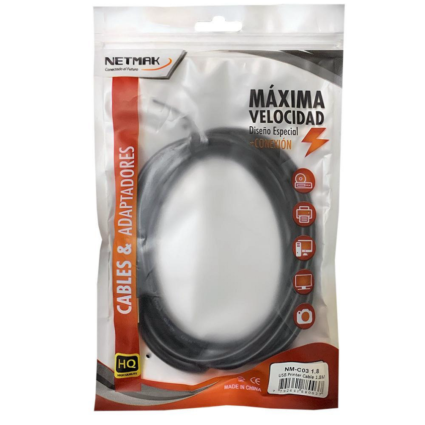 Cable USB 2.0 A Macho B Macho Netmak 1.8Mtrs para Impresora