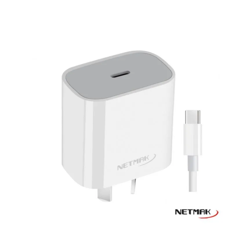 Cargador USB-C PD 20W Carga Rapida c/cable Tipo-c Netmak