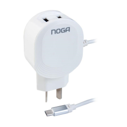Cargador 3A - 2 USB c/ Cable Usb - Micro USB Blanco Noganet